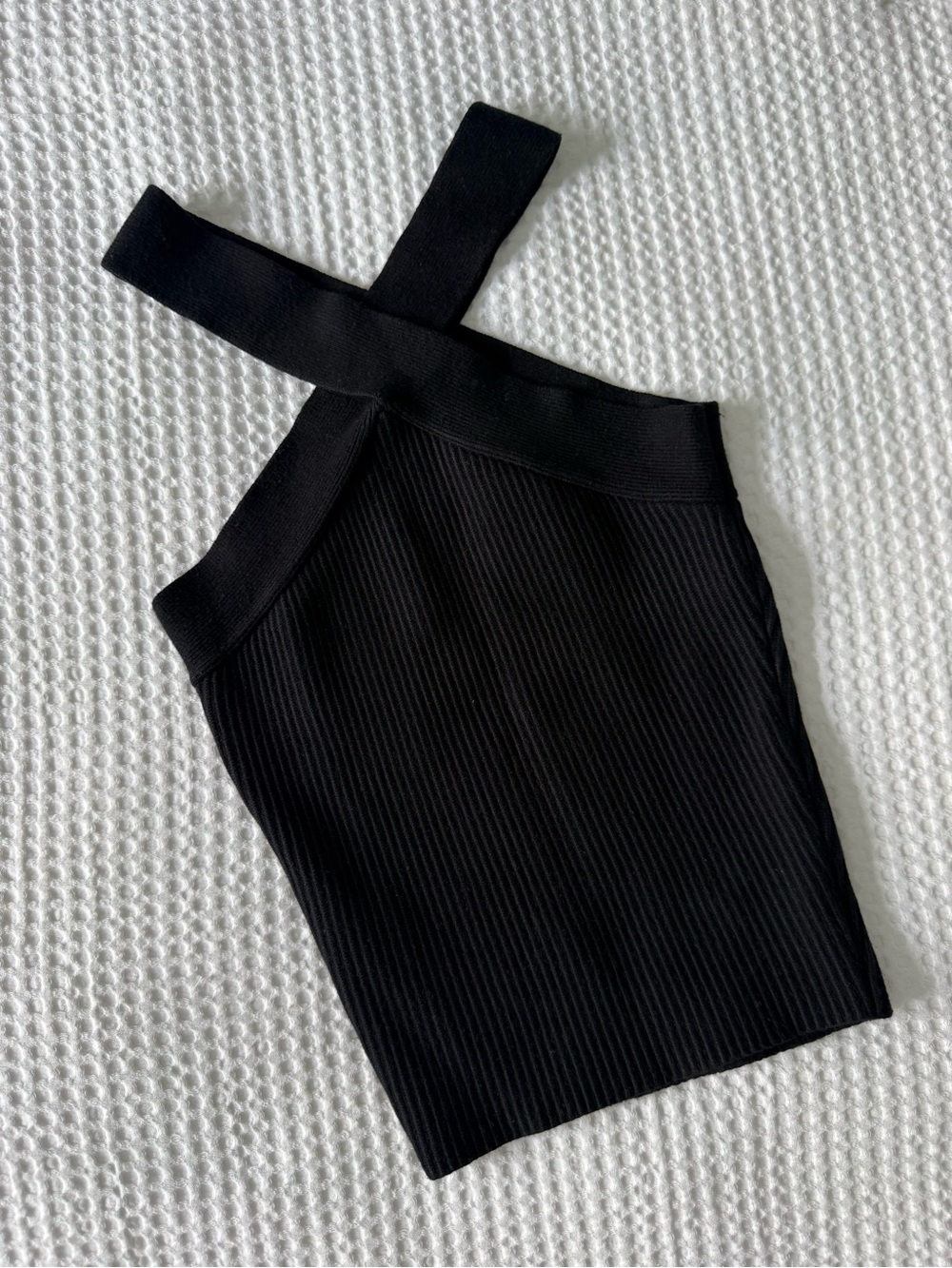House of Harlow 1960 Black Ribbed Asymmetric One-Shoulder Top